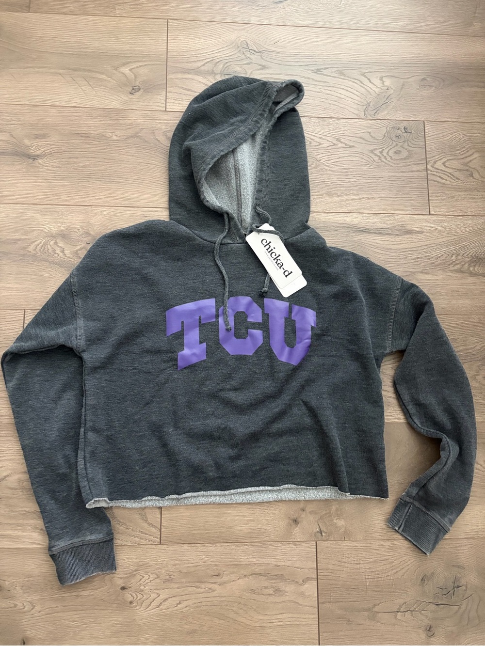 TCU Gray Cropped Hoodie Sweater